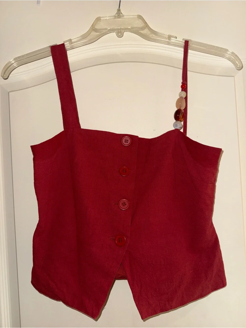 Red Women's Linen Blend High-Waist Pants with crop vested top set